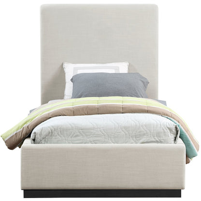 Alfie Beige Linen Textured Fabric Twin Bed