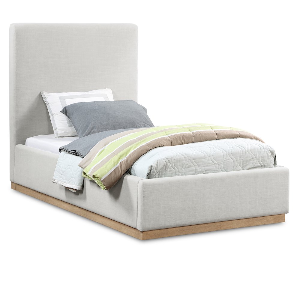 Alfie Cream Linen Textured Fabric Twin Bed