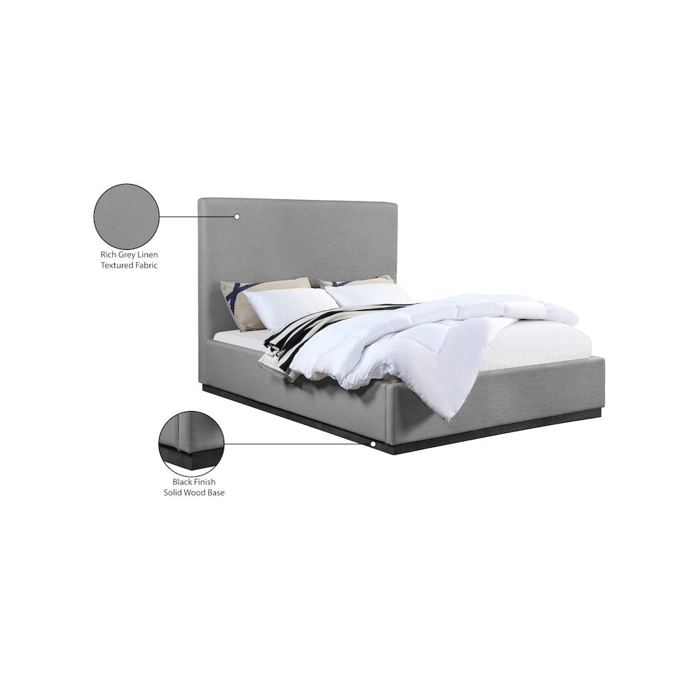 Alfie Grey Linen Textured Fabric Queen Bed