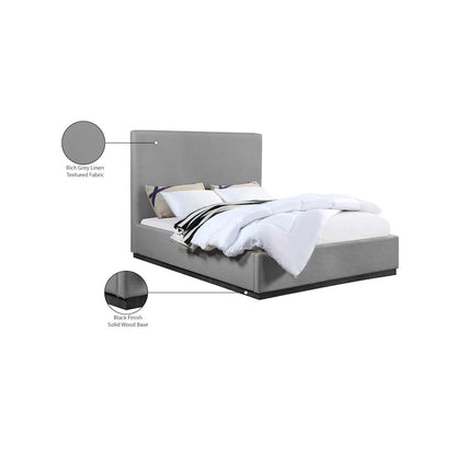 Alfie Grey Linen Textured Fabric Queen Bed