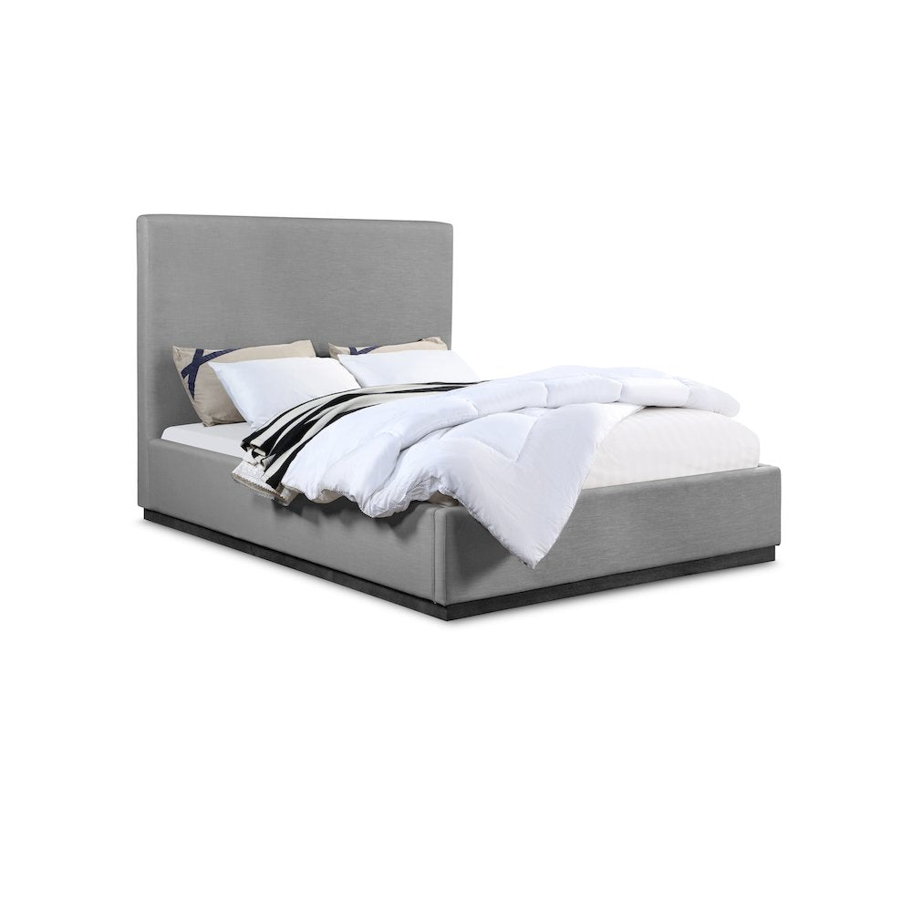 Alfie Grey Linen Textured Fabric Queen Bed