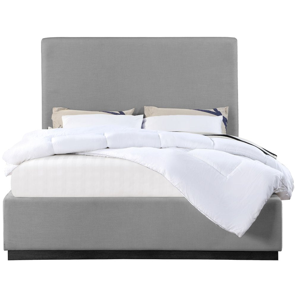 Alfie Grey Linen Textured Fabric Queen Bed