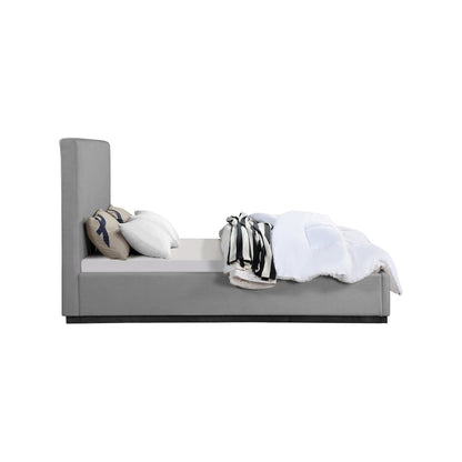 Alfie Grey Linen Textured Fabric Queen Bed