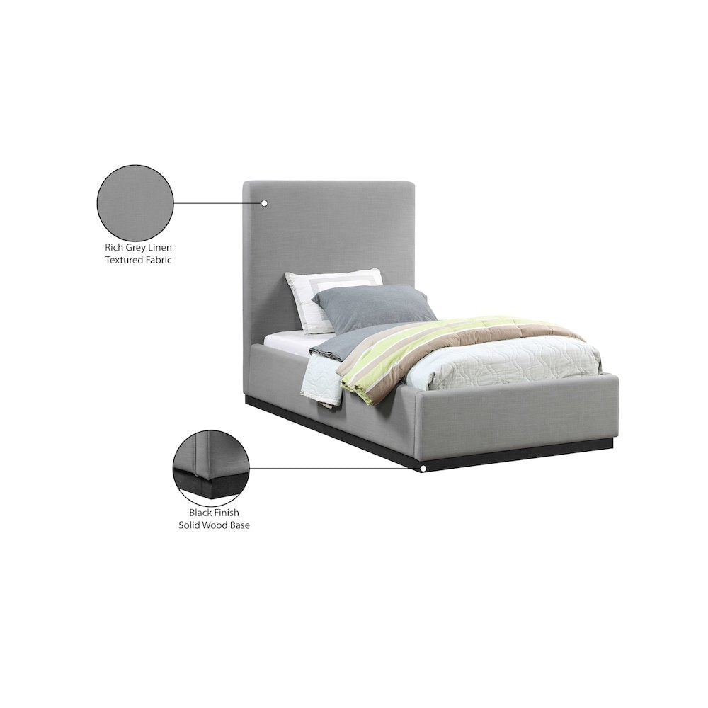 Alfie Grey Linen Textured Fabric Twin Bed