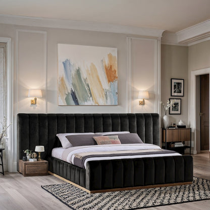 Amara Black Velvet Upholstered King Bed