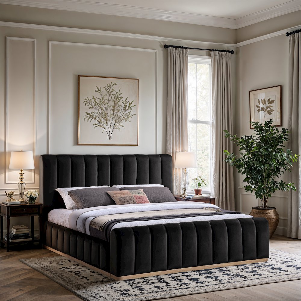 Amara Black Velvet Upholstered King Bed