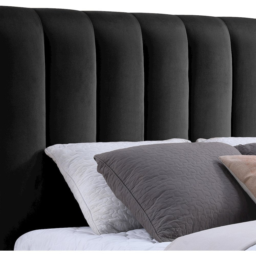Amara Black Velvet Upholstered King Bed