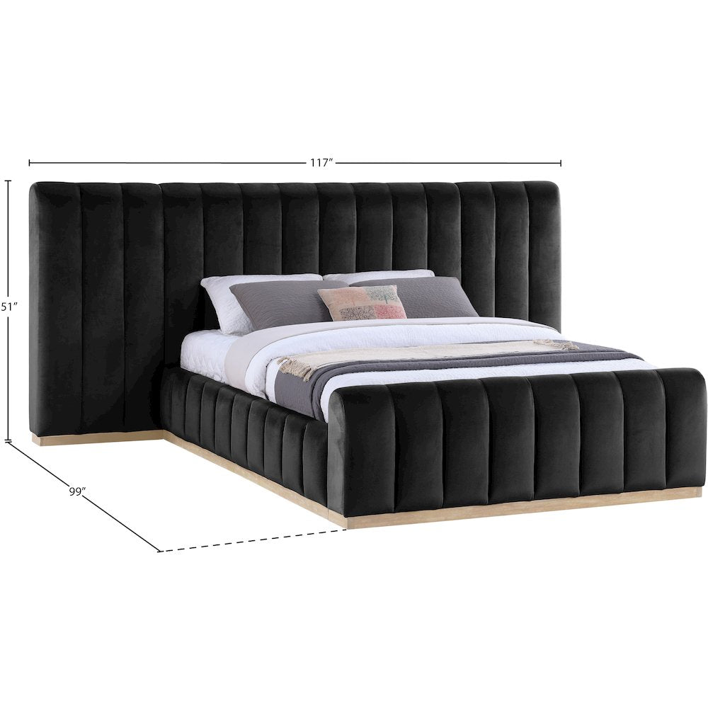 Amara Black Velvet Upholstered Queen Bed