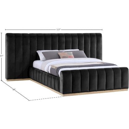 Amara Black Velvet Upholstered Queen Bed