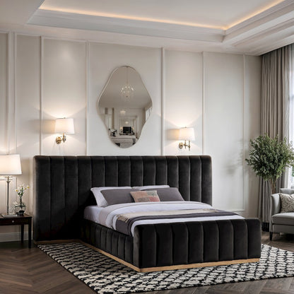 Amara Black Velvet Upholstered Queen Bed
