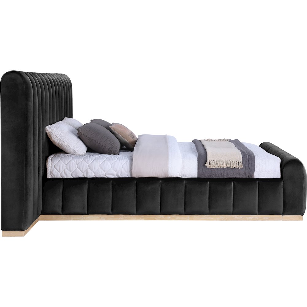 Amara Black Velvet Upholstered Queen Bed