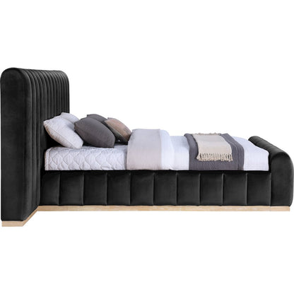 Amara Black Velvet Upholstered Queen Bed