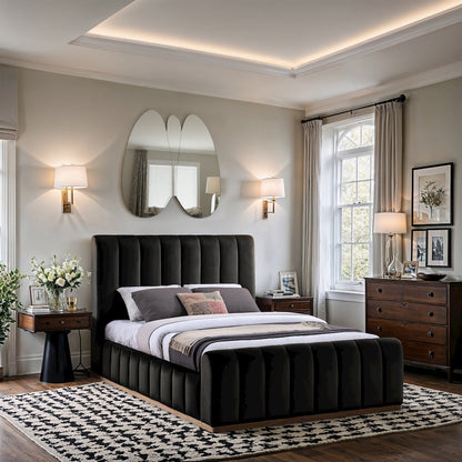 Amara Black Velvet Upholstered Queen Bed