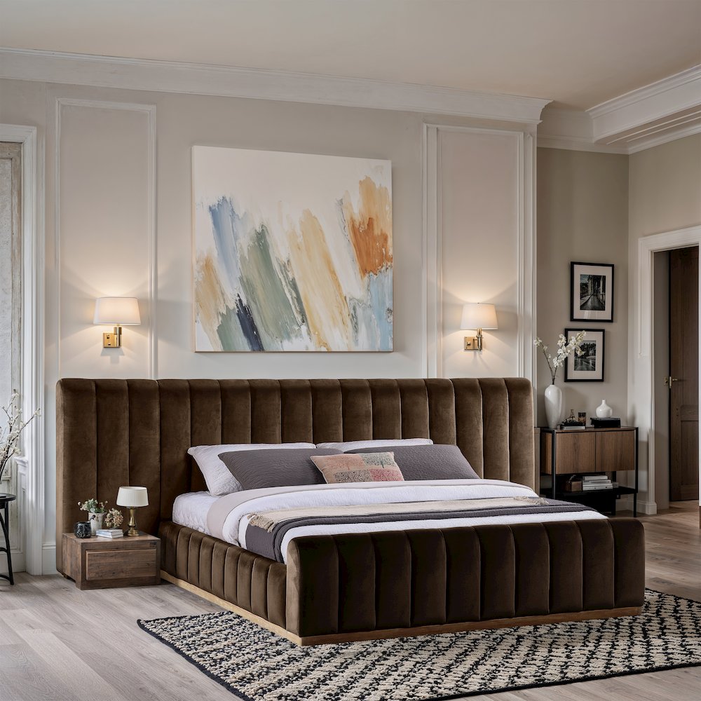Amara Brown Velvet Upholstered King Bed