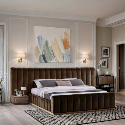 Amara Brown Velvet Upholstered King Bed