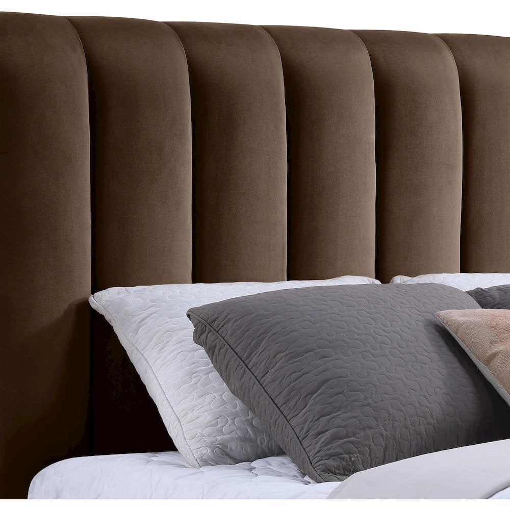 Amara Brown Velvet Upholstered King Bed
