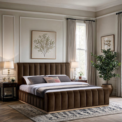 Amara Brown Velvet Upholstered King Bed