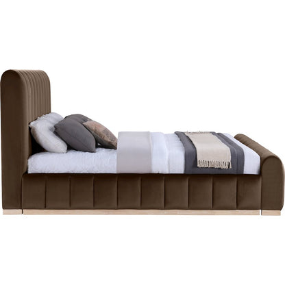 Amara Brown Velvet Upholstered King Bed