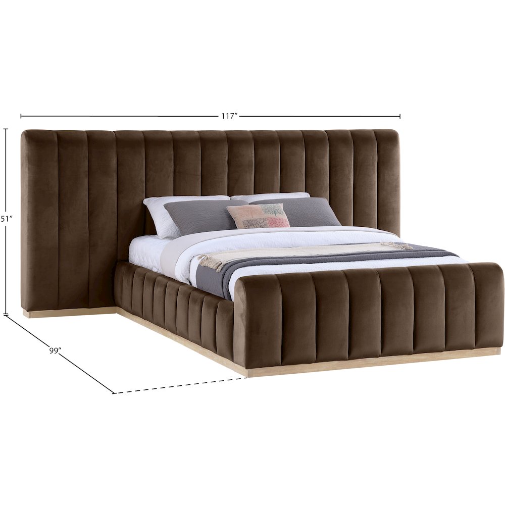 Amara Brown Velvet Upholstered Queen Bed