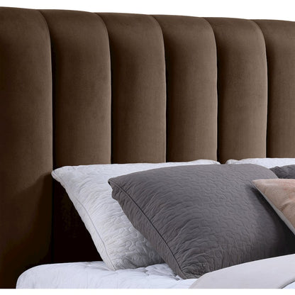 Amara Brown Velvet Upholstered Queen Bed
