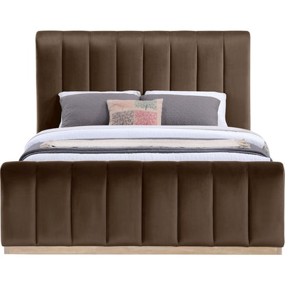 Amara Brown Velvet Upholstered Queen Bed