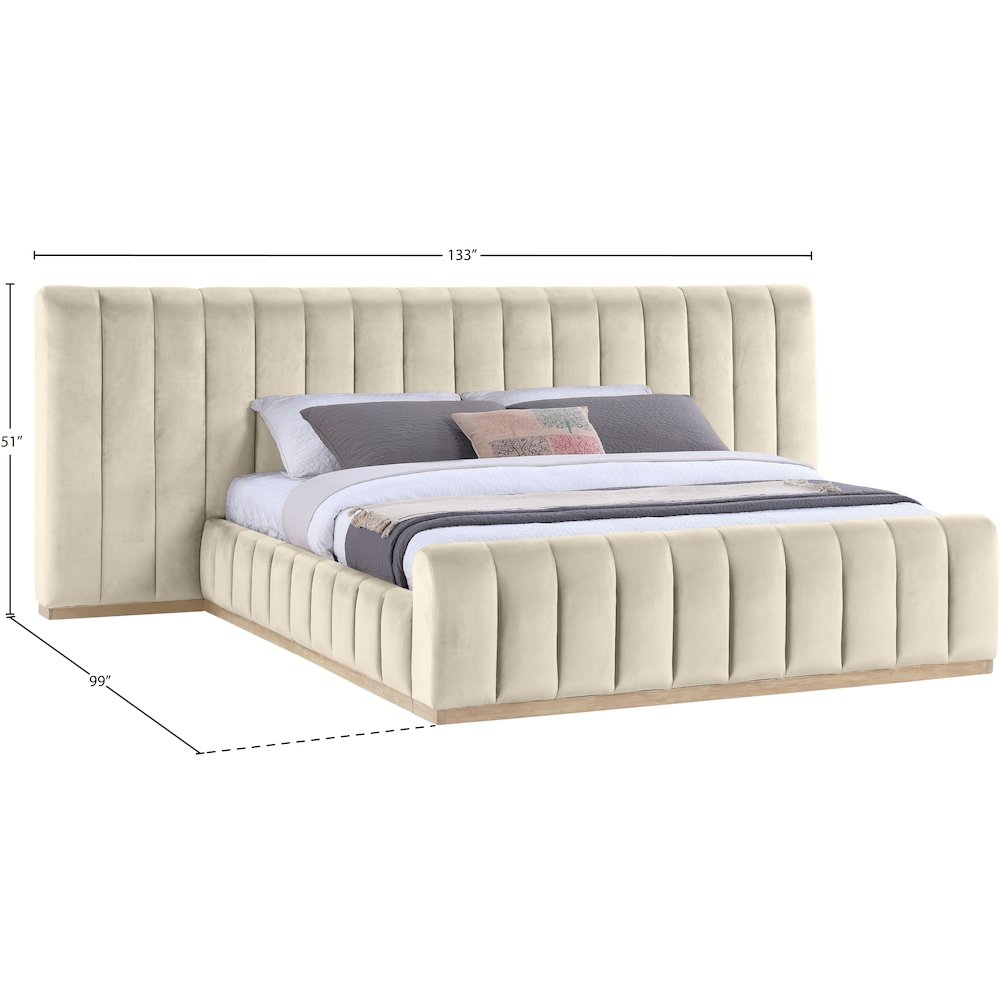 Amara Cream Velvet Upholstered King Bed