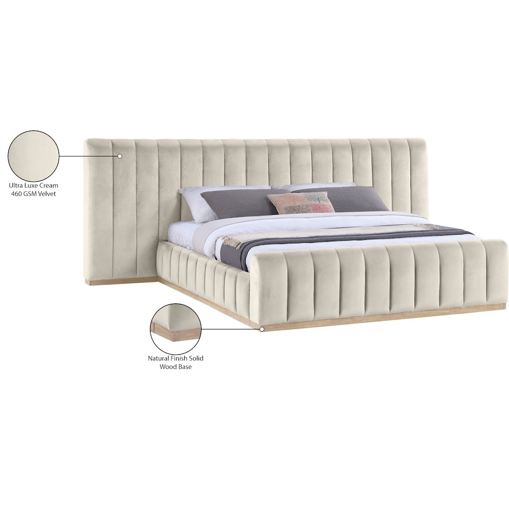 Amara Cream Velvet Upholstered King Bed