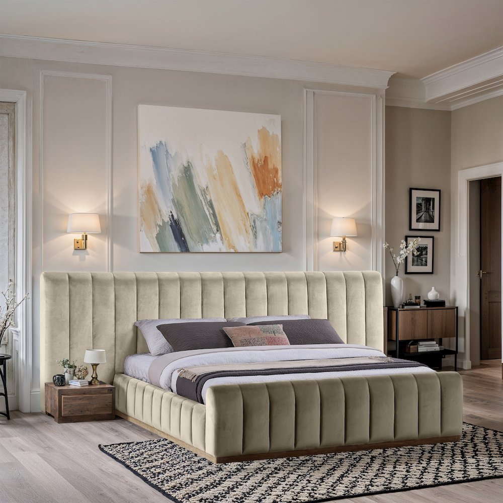 Amara Cream Velvet Upholstered King Bed