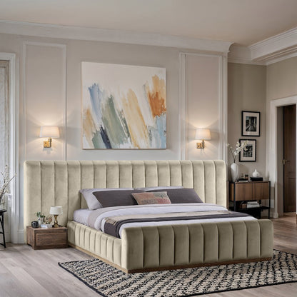 Amara Cream Velvet Upholstered King Bed