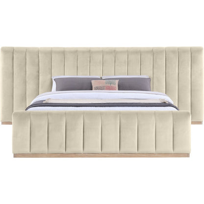 Amara Cream Velvet Upholstered King Bed