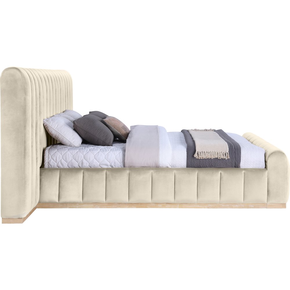 Amara Cream Velvet Upholstered King Bed
