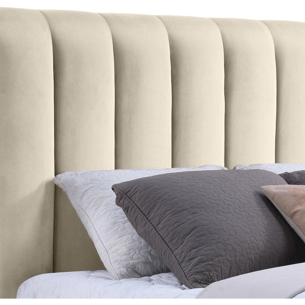 Amara Cream Velvet Upholstered King Bed