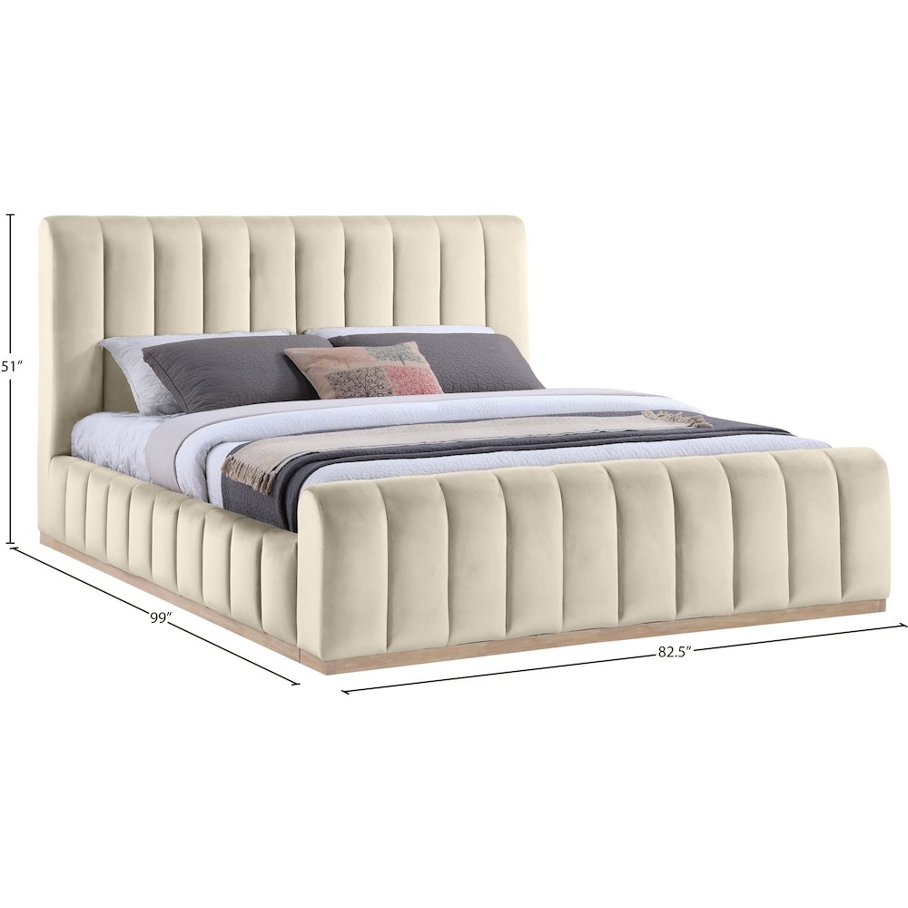 Amara Cream Velvet Upholstered King Bed