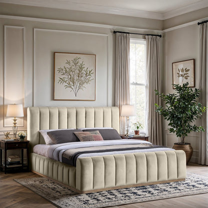 Amara Cream Velvet Upholstered King Bed