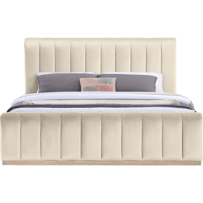 Amara Cream Velvet Upholstered King Bed