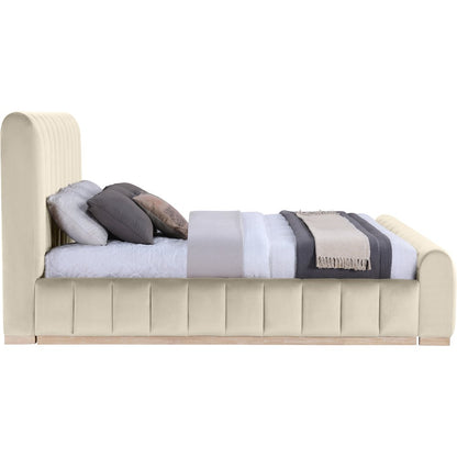 Amara Cream Velvet Upholstered King Bed
