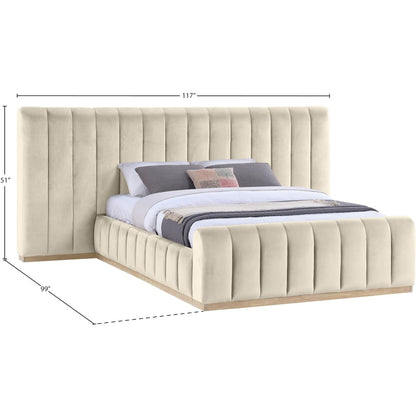 Amara Cream Velvet Upholstered Queen Bed