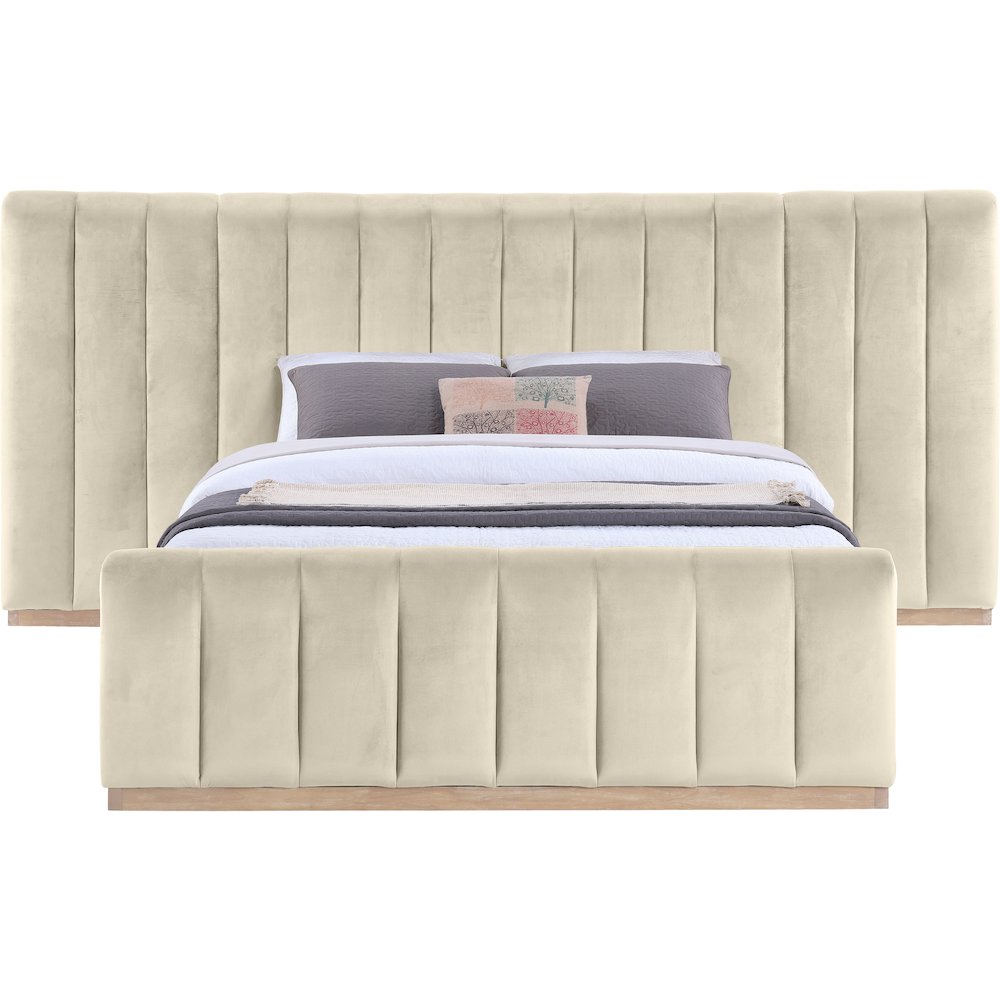 Amara Cream Velvet Upholstered Queen Bed