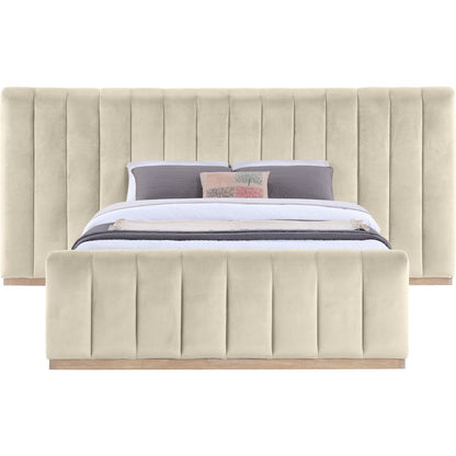 Amara Cream Velvet Upholstered Queen Bed