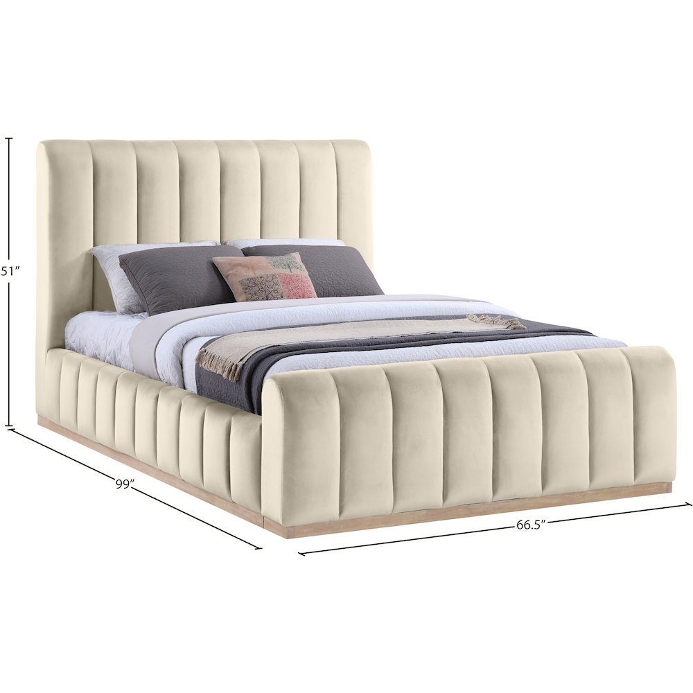 Amara Cream Velvet Upholstered Queen Bed
