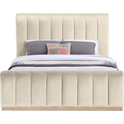 Amara Cream Velvet Upholstered Queen Bed