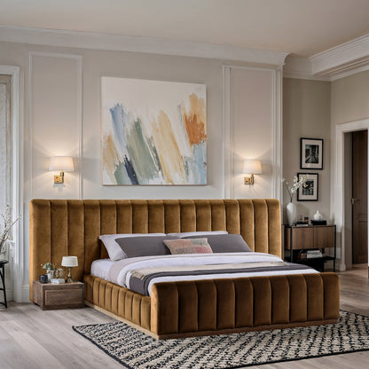 Amara Saddle Velvet Upholstered King Bed