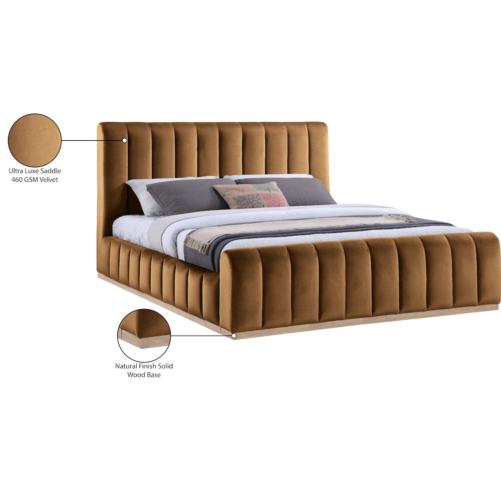 Amara Saddle Velvet Upholstered King Bed