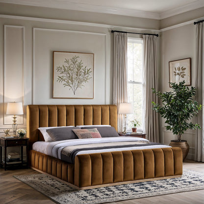Amara Saddle Velvet Upholstered King Bed