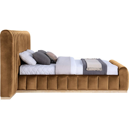 Amara Saddle Velvet Upholstered Queen Bed