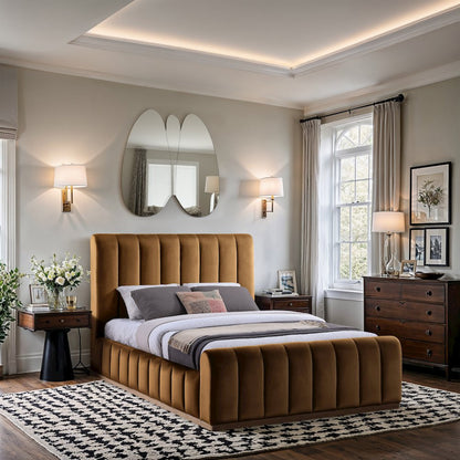 Amara Saddle Velvet Upholstered Queen Bed