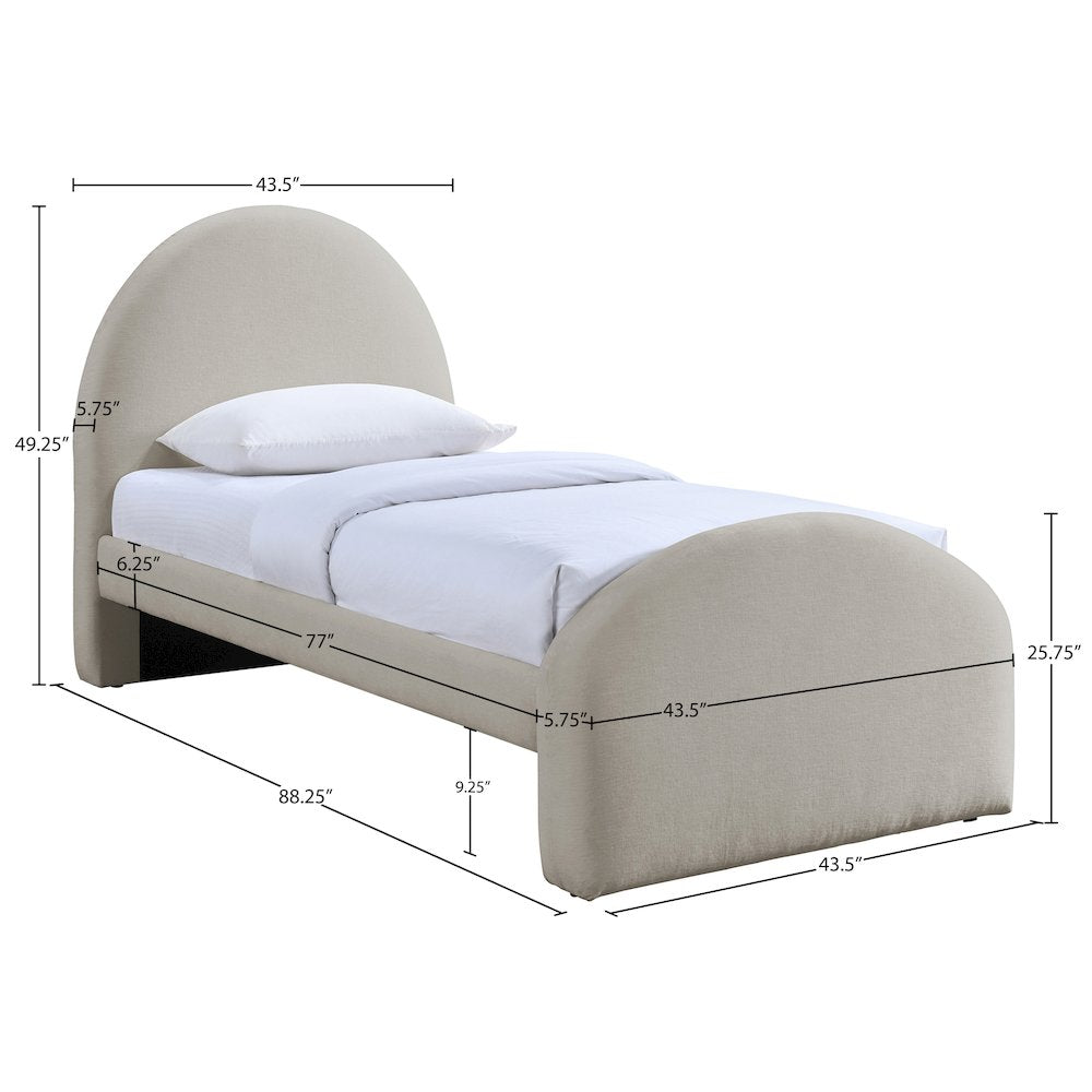 Andaz Beige Chenille Fabric Upholstered Twin Bed