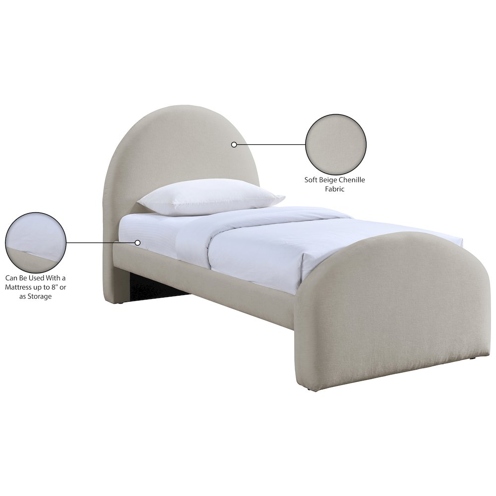 Andaz Beige Chenille Fabric Upholstered Twin Bed