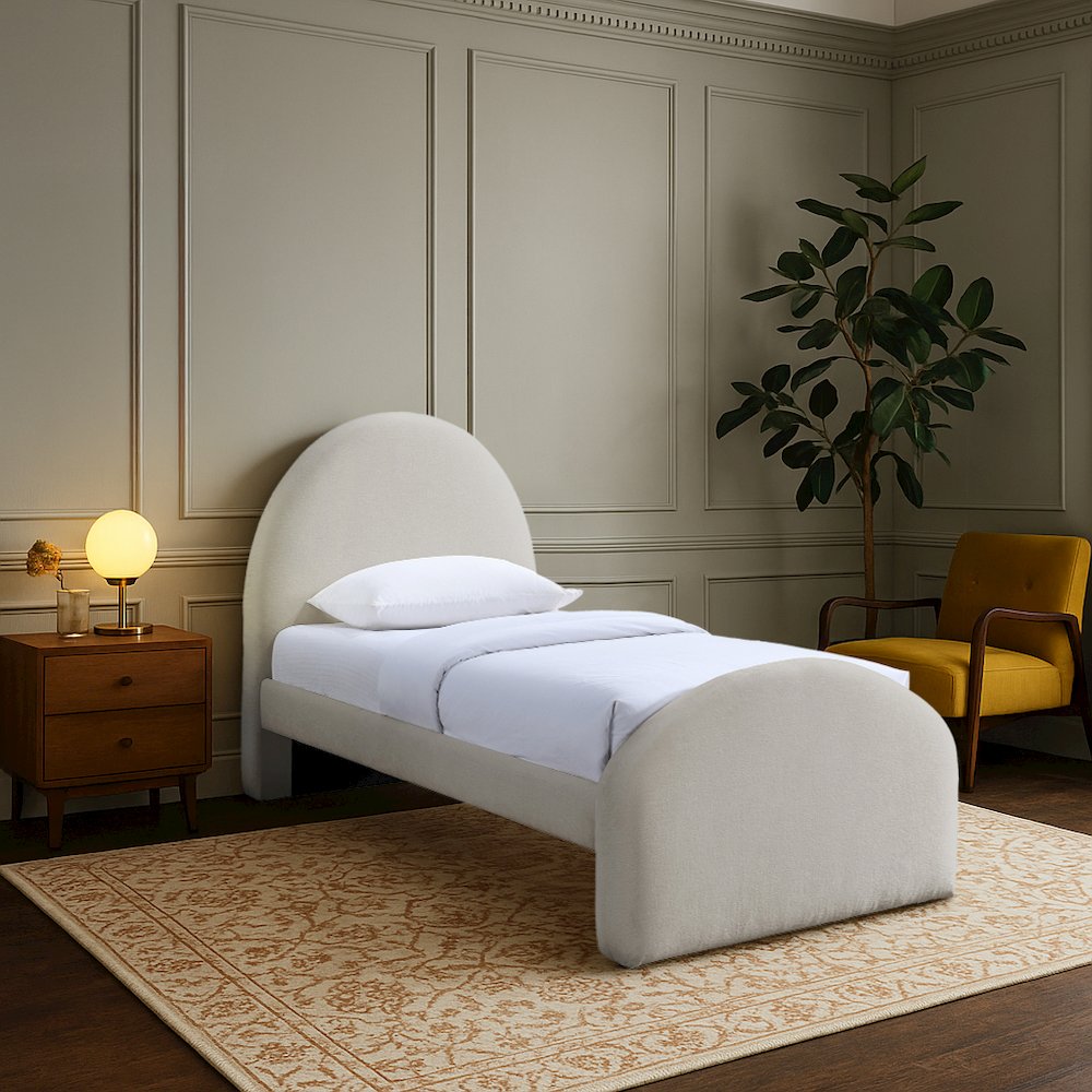 Andaz Beige Chenille Fabric Upholstered Twin Bed