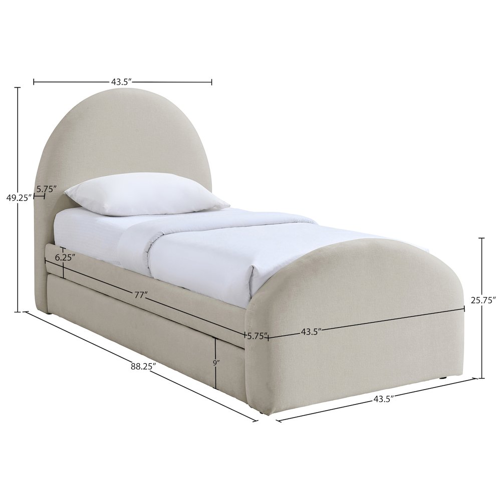 Andaz Beige Chenille Fabric Upholstered Twin Trundle Bed